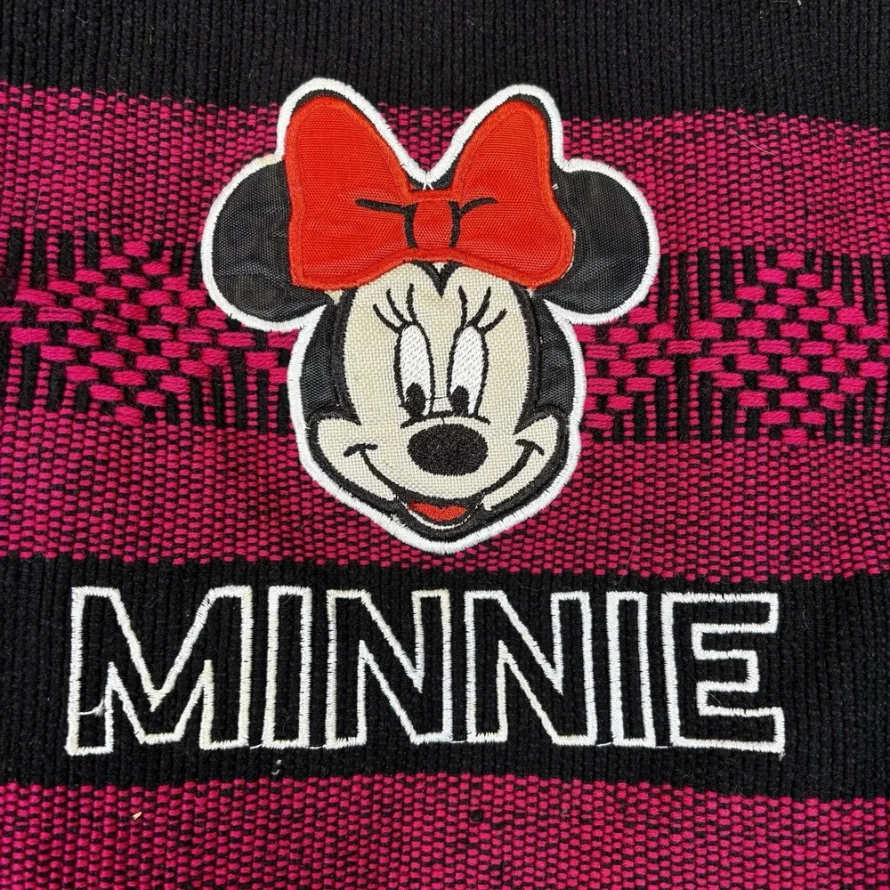 Disney‎ Minnie Mouse Backpack Kids Medium Pink Black Woven Boho Striped Bag